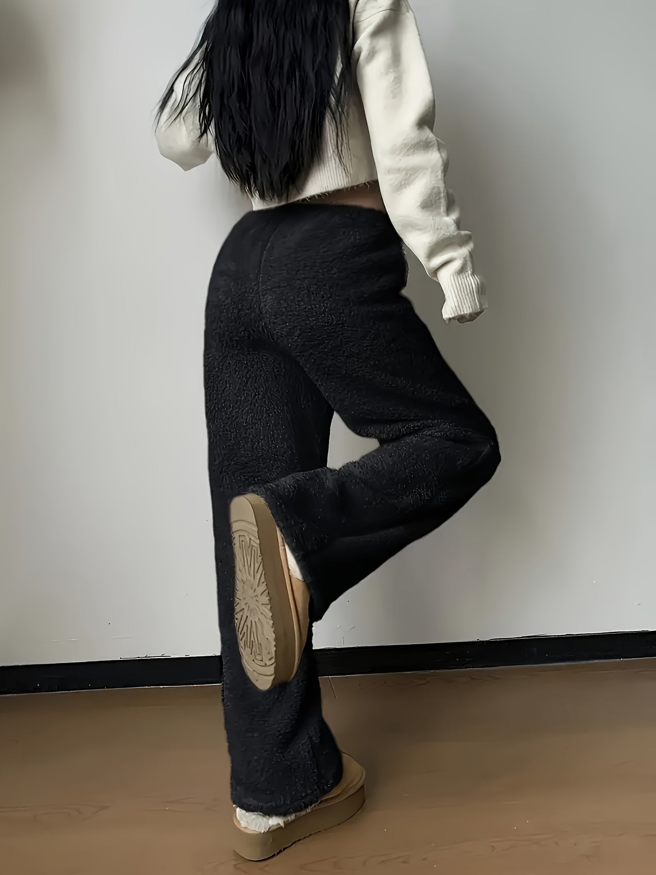 Vasilisa | Dames Teddy Sherpa broek met wijde pijpen - Zachte, stijlvolle, hooggesloten loungebroek